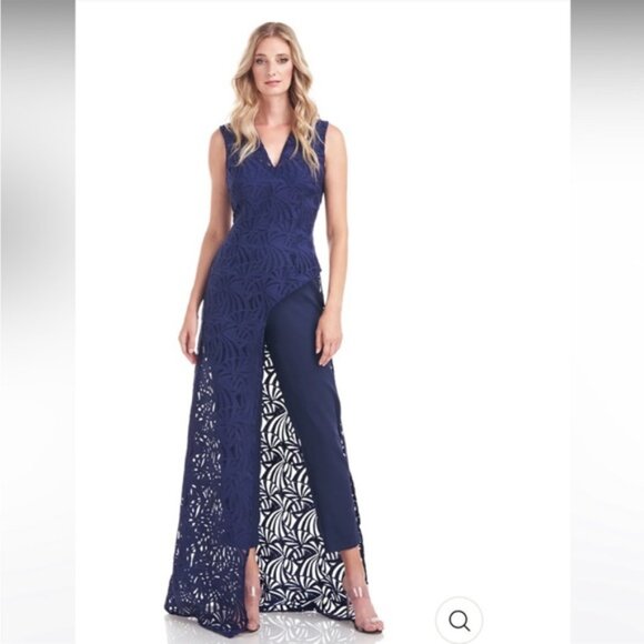Kay Unger Women’s Navy Lace Jumpsuit – Modern Romance with a Twist - Picture 4 of 5